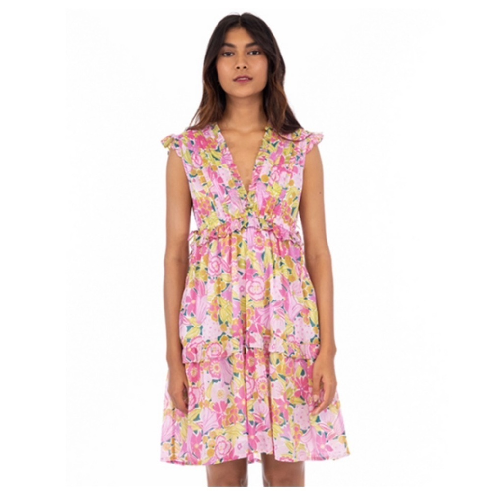 Banjanan | Feminine Cottagecore Floral Tiered Ruffle Chandra Mini Dress | L